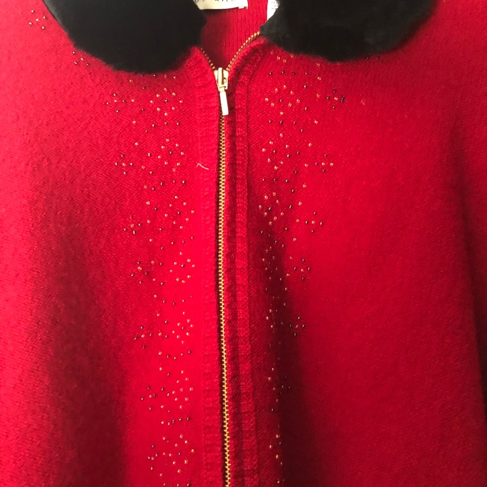 Zip cardigan with faux fur collar